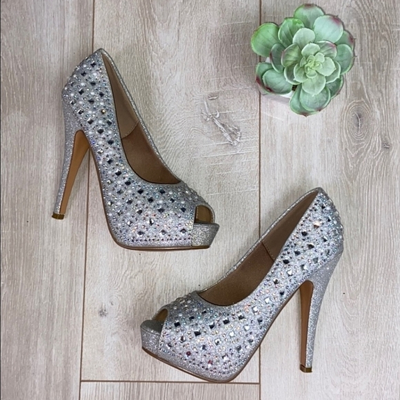 Delicacy Shoes - Delicacy silver peep-toe  platform stiletto heel rhinestone and pearl